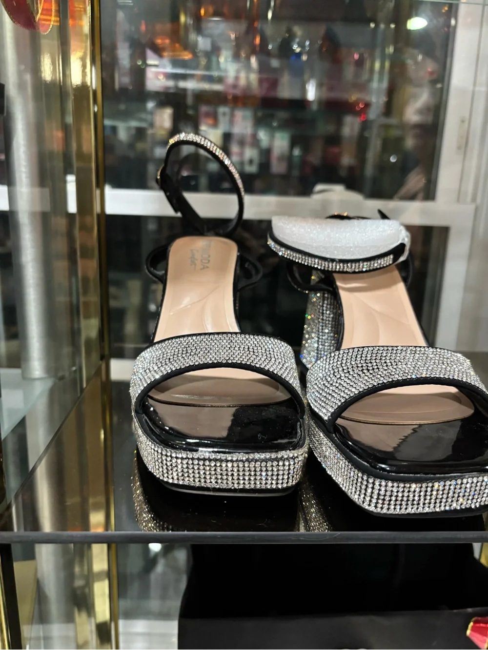 Sparkling Platform Block Heel Sandals - Silver